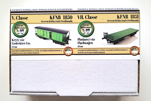 2 Güterw. KFNB 1850, 1851, 5. 7. Kl., 4achsen (H0) Bausatz,  Stand. | Zustand: Neu