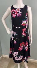 Women's Ann Taylor Factory Sleeveless Black Floral Print A-Line Dress Sz 4