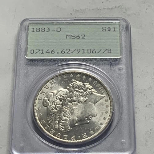 1883 O morgan silver dollar MS 62 Rattler holder pegs