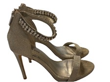 Gianni Bini Silver Glitter Rhinestone Ankle Strap Stiletto Heels Size 7M