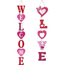 2 Pcs Valentine's Day Hanging Signs Welcome Love Hanging Wooden Signs Valentine