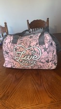 Justice "Live Justice" Duffle Bag Pink With Black Graffiti Style good Condition  