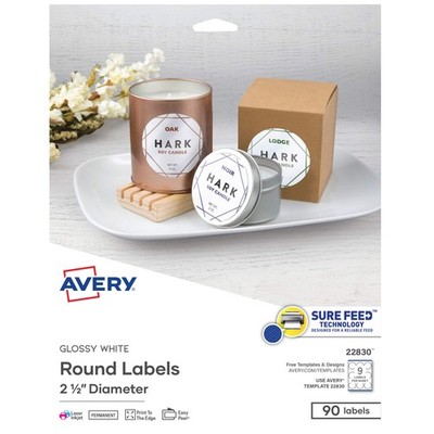 Printable Round Labels 2.5 Diameter Glossy White Avery 22830 Sure Feed