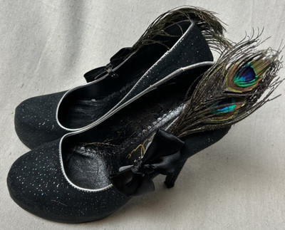 Ellie Shoes 519 Iridescence 5'' Heel Shoes with Peacock Feather Detail size 7