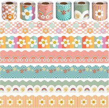 6 Rolls 196.8 Ft Groovy Boho Bulletin Board Border Set - Colorful Groovy Style