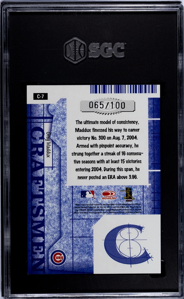 Donruss Master Craftsmen Greg Maddux 2005 #C-7 ¡negro/100! SGC-9! ¡POP 1 COMO NUEVO! Foto 2 de 2