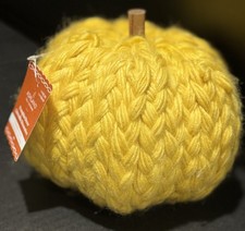 Fall Autumn Crochet Golden Yellow Pumpkin With Wood Stem Tabletop Decor 7  x 6