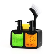 Dual Soap Dispenser Sink Organiser 2 x 350ml Hand and Dish Soap Compartments