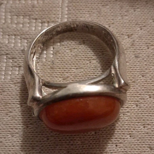 Statement Silver Ring with Oval Orange Stone Beze… - image 1