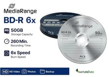 10 Mediarange BDR Bluray DL Blu Ray Double Layer 50GB 270 min 6x discs MR507