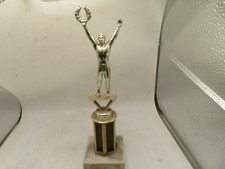 Vintage silberfarben MÄNNLICH 11" Trophäe Marmorsockel 3 x 3 Zoll Lorbeer