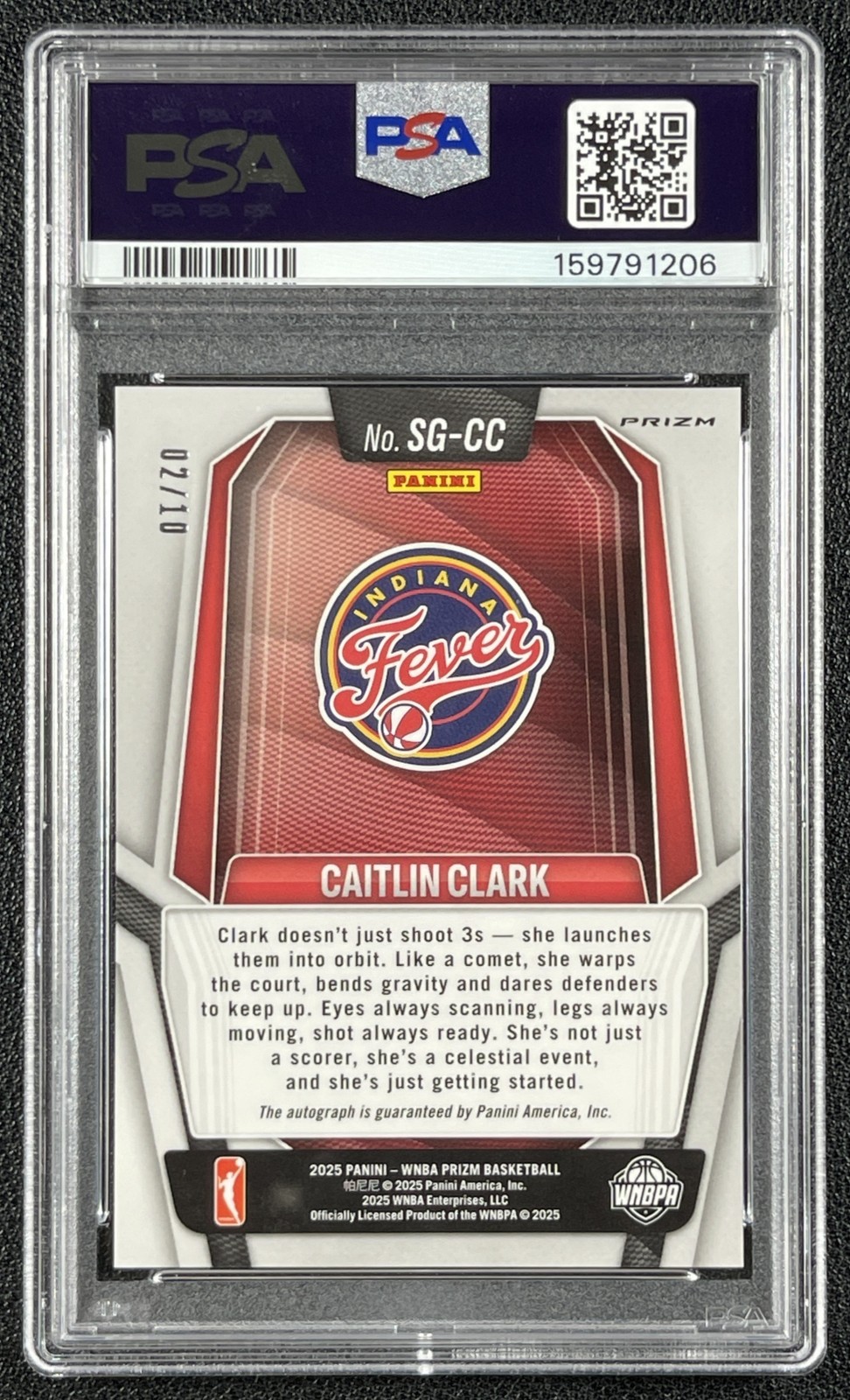 CAITLIN CLARK PSA 9 2025 PANINI WNBA PRIZM #SG-CC AUTO GOLD FEVER 2/10 view 2