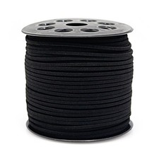 FQTANJU 100 Yards Suede Cord, 2.65mm Flat Faux Leather Cord with Roll Black