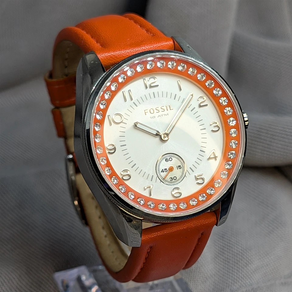 Raro AM4189 Fossil Mujer Naranja Quemado Cara Grande Reloj Retro con Batería Nueva 40MM Foto 2 de 4