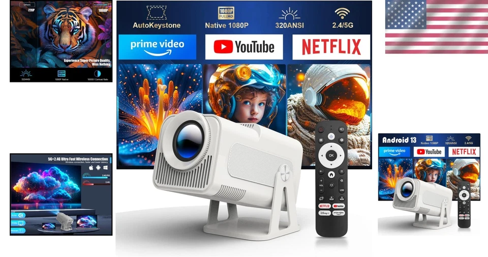 Smart Mini Projector with Bluetooth & Wi-Fi: Built-in Android 13 & Auto Keystone - Image 2 of 4