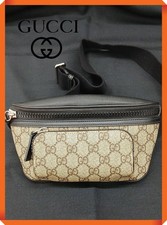 【Autentico】GUCCI GG Borsa Cintura Marsupio 450946 Beige Marrone PVC Pelle Italia
