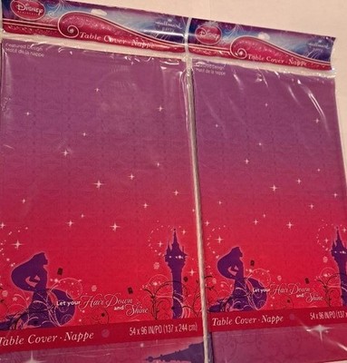 PACK OF 2 TANGLED PLASTIC SPARKLE TABLECOVERS - Birthday Party supplies Disney