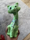 Fenton Satin Jade Green Alley Cat HP Painted Scarf