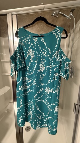 City Streets Teal Floral Cold Shoulder Shift Dress Women's 18W Knee Length