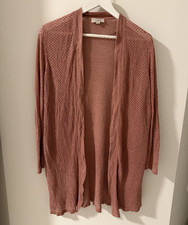 LOFT Outlet Women  s Pink Open-Front V-Neck Knit Cardigan Sweater L Rayon