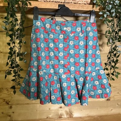 Ex Seasalt Teal Floral Patterned 100% Cotton Short Skirt Size 12