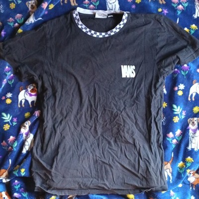 Vans Off The Wall Black T-Shirt Checkerboard Collar Trim Logo Tee Mens
