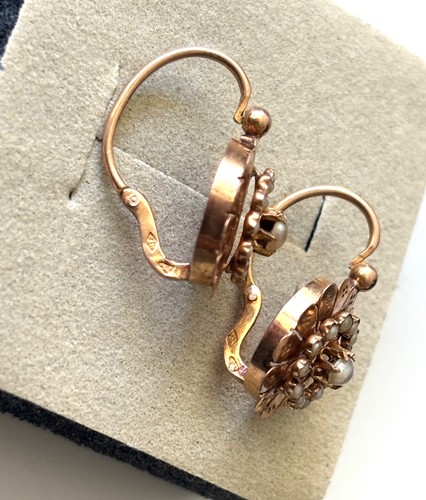 Antique French Victorian Edwardian 18k Rose gold pearl Earrings