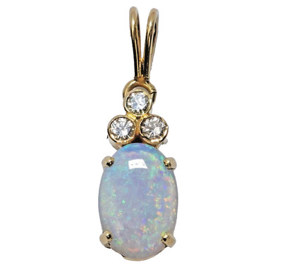 Anhänger Gold Opal Cabochon 1,10 ct. + 3 Diamanten 0,21 ct. 750/18K 27 x 9 mm