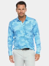 NWT Medium Robert Graham Clubhouse Blue Golf Performance Long Sleeve Polo Shirt