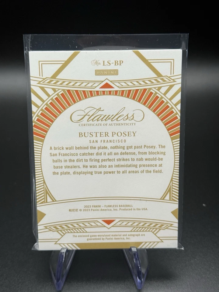 Parche Panini Flawless Buster Posey 2023 automático/20 Giants Limelight Signatures SSP Foto 2 de 2