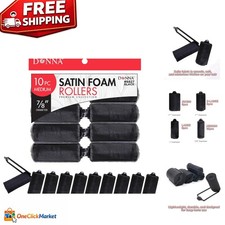 Satin Foam Hair Rollers 7/8" - Comfortable Heatless Curling with Clips - Black
