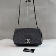 CHANEL Black Lambskin Classic Flap Silver Hardware Chain Crossbody Shoulder Bag