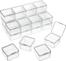 24 Packs Small Clear Plastic Beads Storage Containers Box with Hinged Lid for St