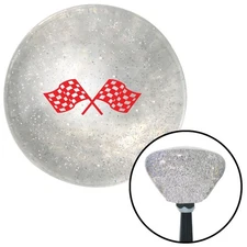 Red Checkered Racing Flags Clear Retro Metal Flake Shift Knob w/ M16x1.5 Insert
