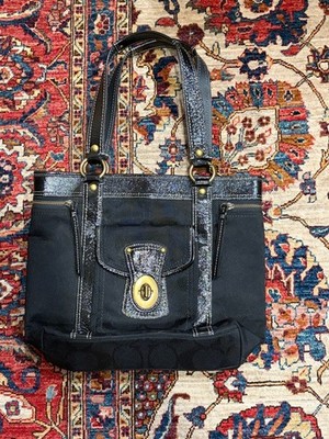 Vintage Y2K Coach Gigi Legacy Black Jacquard Patent Turnlock Tote