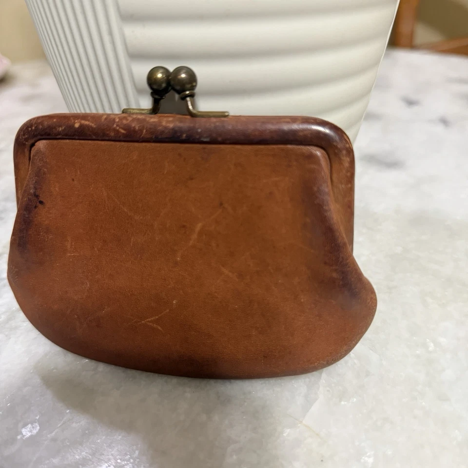 Cartera Coach Vintage Cuero Marrón y Latón Kisslock Cambio Monedero # 7155 Foto 3 de 4