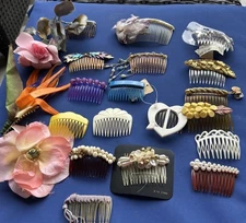 VTG lot 21 Decorative Hair Combs Rhinestone Faux Pearl Bridal 80’s-90s Prom HTF