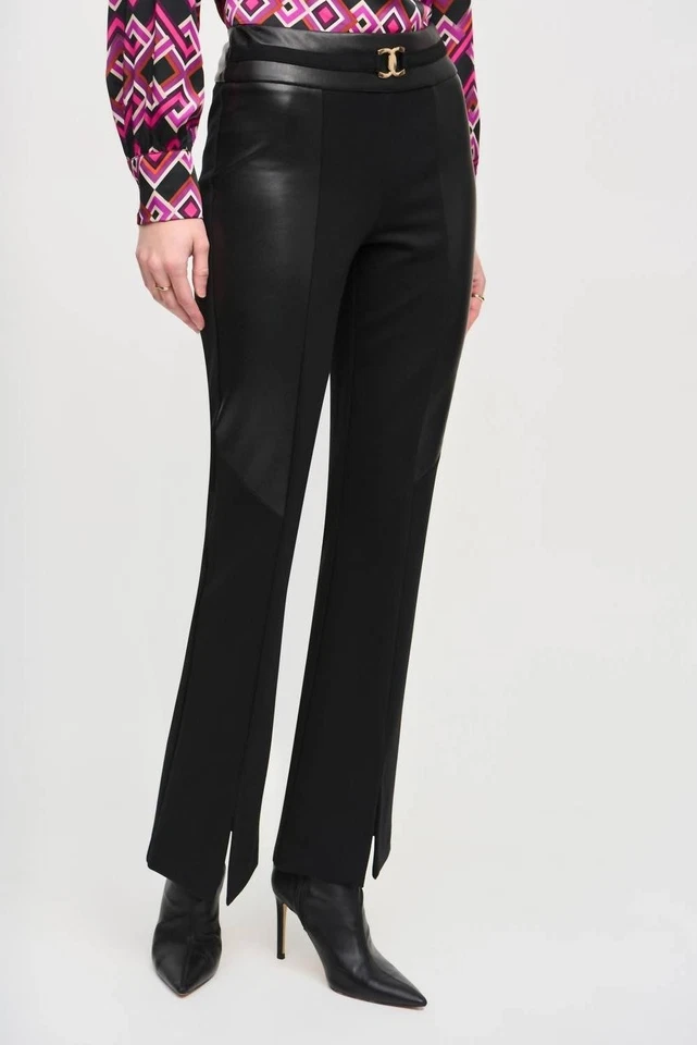 Joseph Ribkoff Faux Leather Split Hem Flared Trouser Size 8 (UK 10)