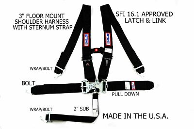 RJS SFI 16.1 LATCH & LINK 5 PT FLOOR MOUNT HARNESS STERNUM STRAP BLACK
