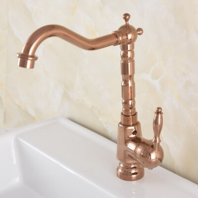 Rose Gold Brass Bathroom Kitchen Sink Swivel Mixer Tap Vanity Basin Faucet Tap