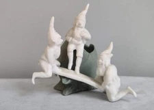 RARE VICTORIAN GNOMES ON SEE SAW PLAYING; BISQUE TOOTHPICK HOLDER OR OPEN SALT