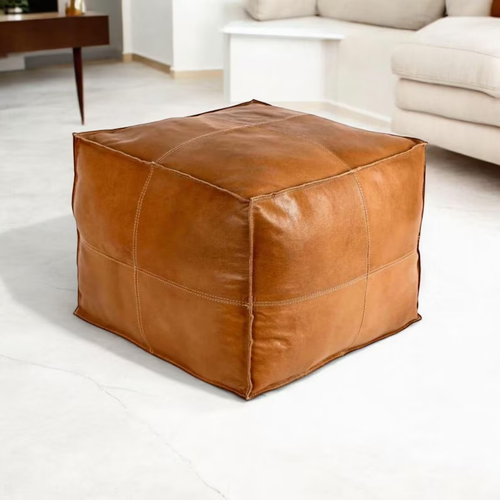 Leather Pouffe Boho Best Look Unstuffed Moroccan Ottoman New Footstool 20'' - Picture 3 of 3