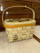 Caro-Nan signed hand-painted wooden woven lined basket purse vintage