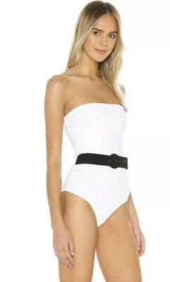 NWT Solid Striped Madeline Strapless One Piece Swimsuit White