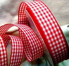 Red White Gingham 1.5" x 5 yards Wired Ribbon Farmhouse Christmas Valentines Day