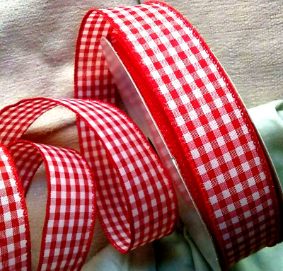 Red White Gingham 1.5'' x 5 yards Wired Ribbon Farmhouse Christmas Valentines Day