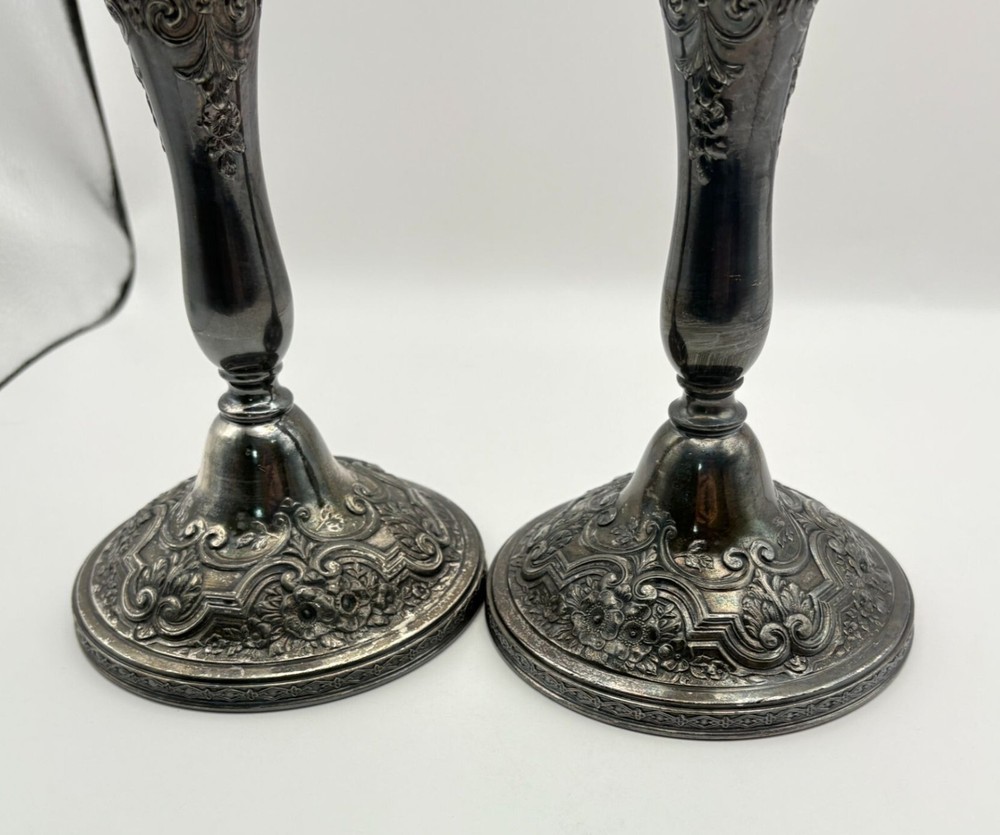 Wilcox S.P. Co Ornate Silverplate Candlestick Pair - Thumbnail 5