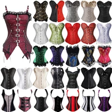 Women Lace up Overbust Corset Top Bustier Waist Trainer Plus Size Body Shaper US