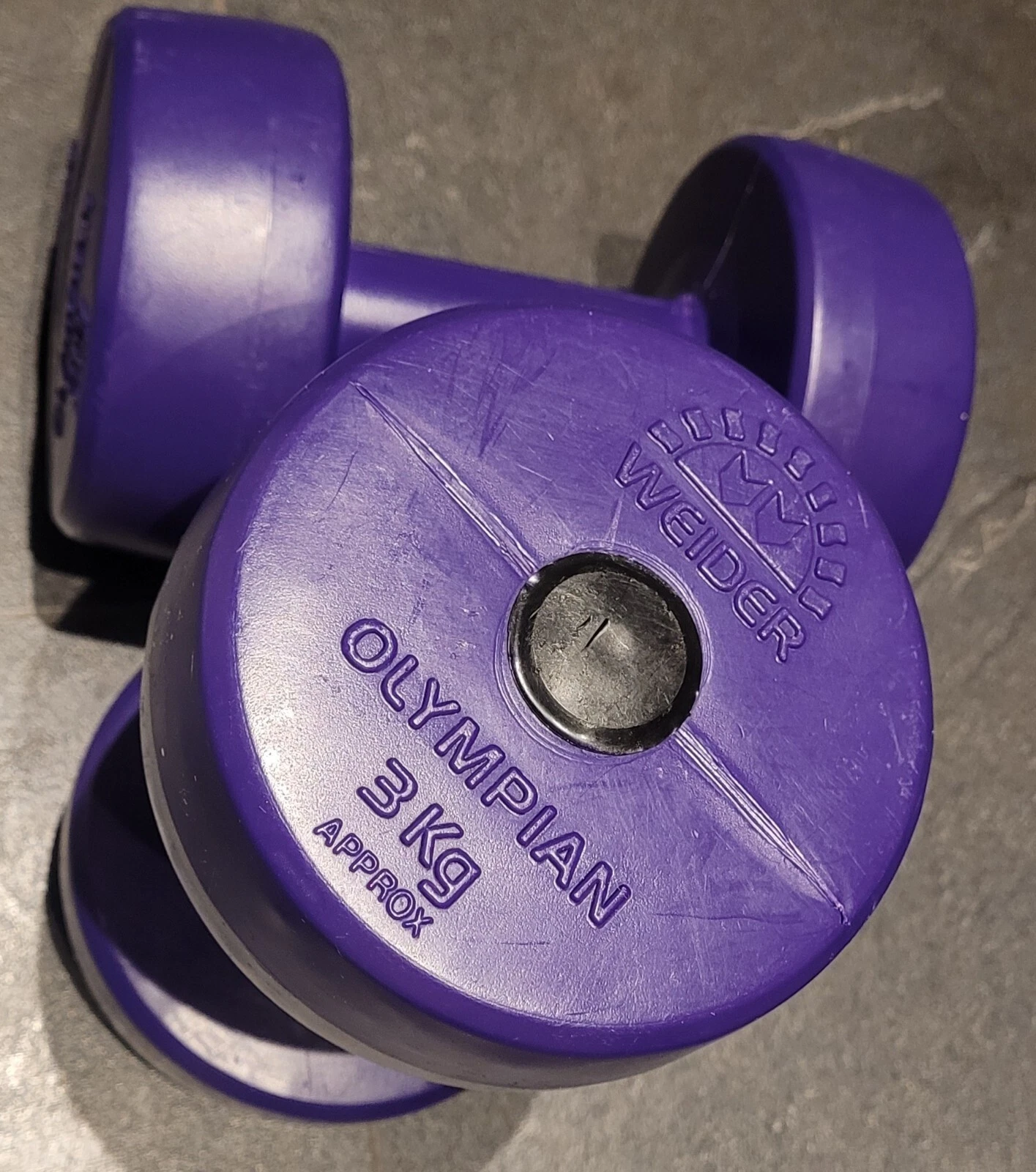 Pair of 3KG Weider Olympian Purple Dumbbells