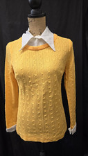 Vintage 60s/70s Yellow Cable Sweater Top with Faux White Collar S/M